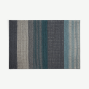 Sanlow Textured Stripe Rug, Large 160 x 230cm, Teal Blue