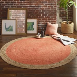 Melina Small Round Soft Jute Rug With Blood Orange Centre
